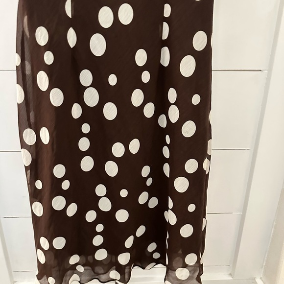 VINTAGE Y2K 90's MSK chocolate Brown polka dot  flutter sleeve poly midi dress - Picture 4 of 11